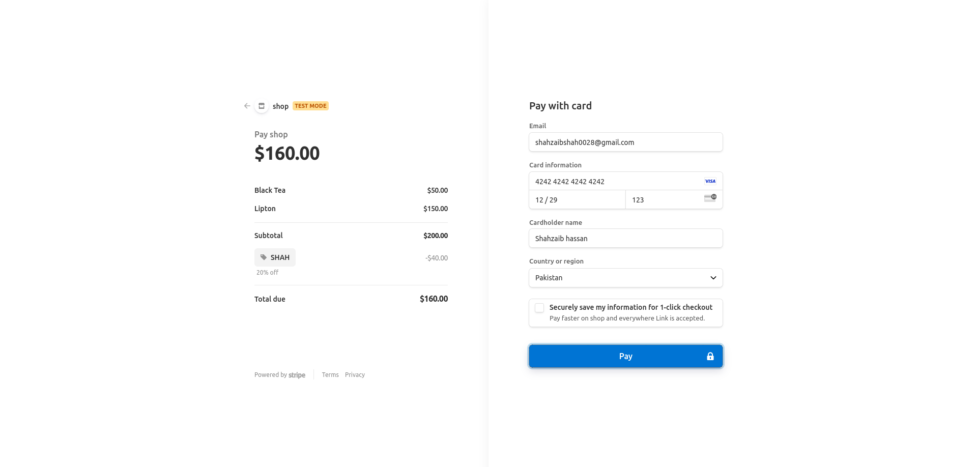 Stripe Payment Card